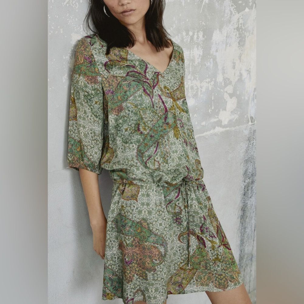 ikks women’s ecru dress paisley print size 34